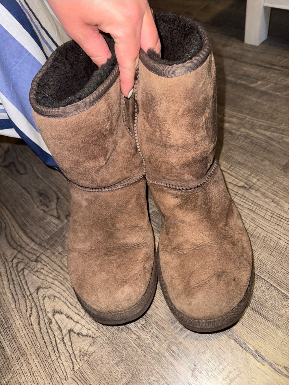 UGG Short Shearling-Lined Suede Boots in Brown